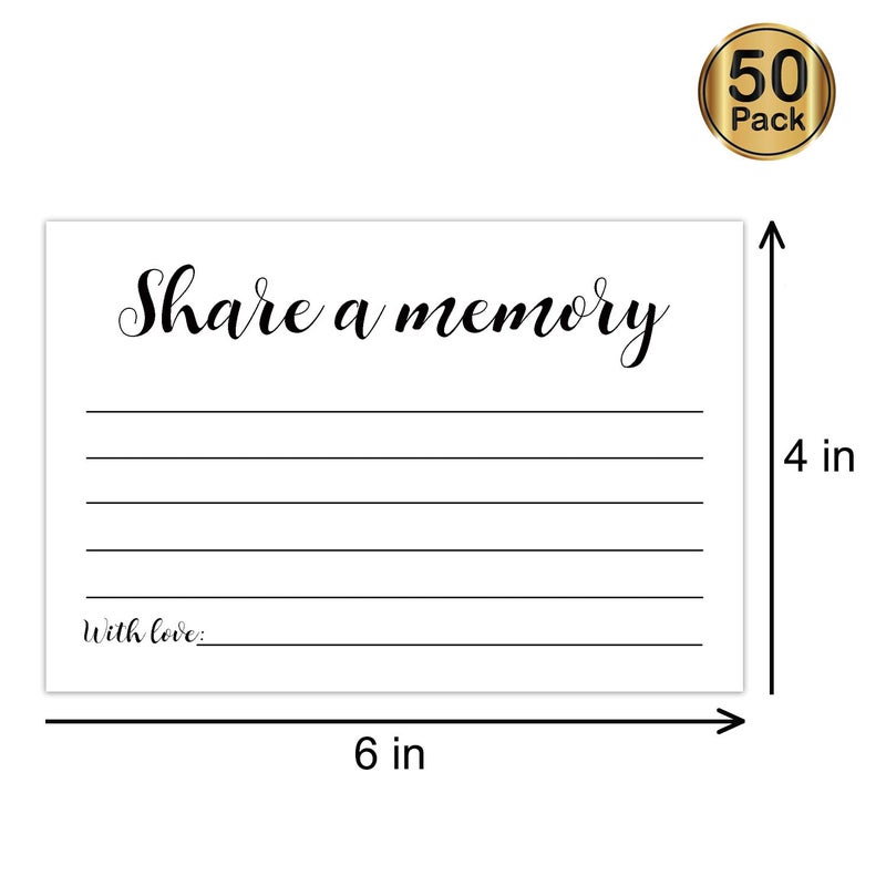 Giftideaworkshop 50 Pack Share a Memory Cards, Share a Memory Card for Funeral, Birthday, Retirement, Anniversary, Wedding, Celebration of life, Going Away Party Decorations, 4x6 Inch - Image 3